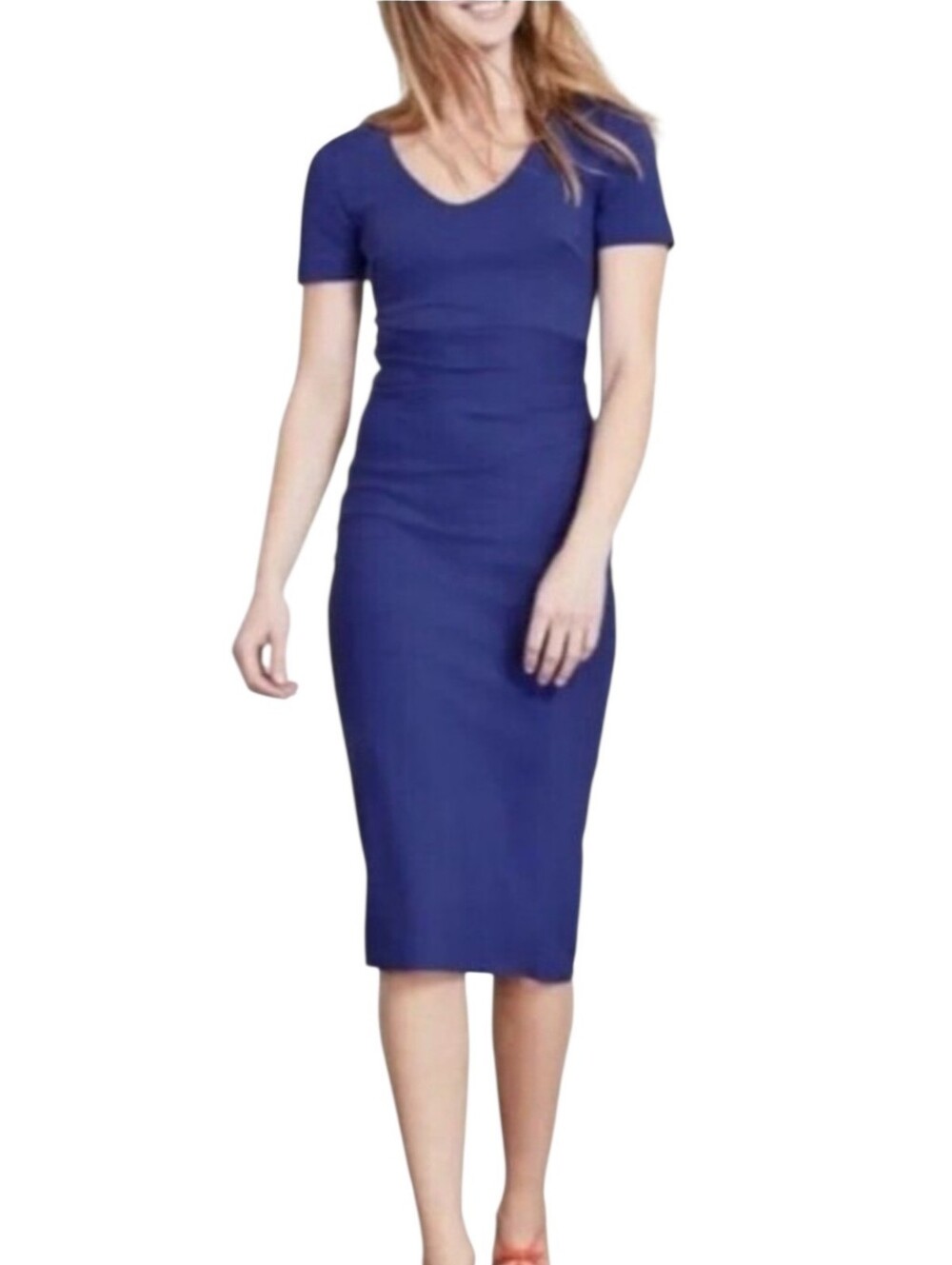 Boden Honor Blue Ruched Midi Sheath Dress Size 4‎